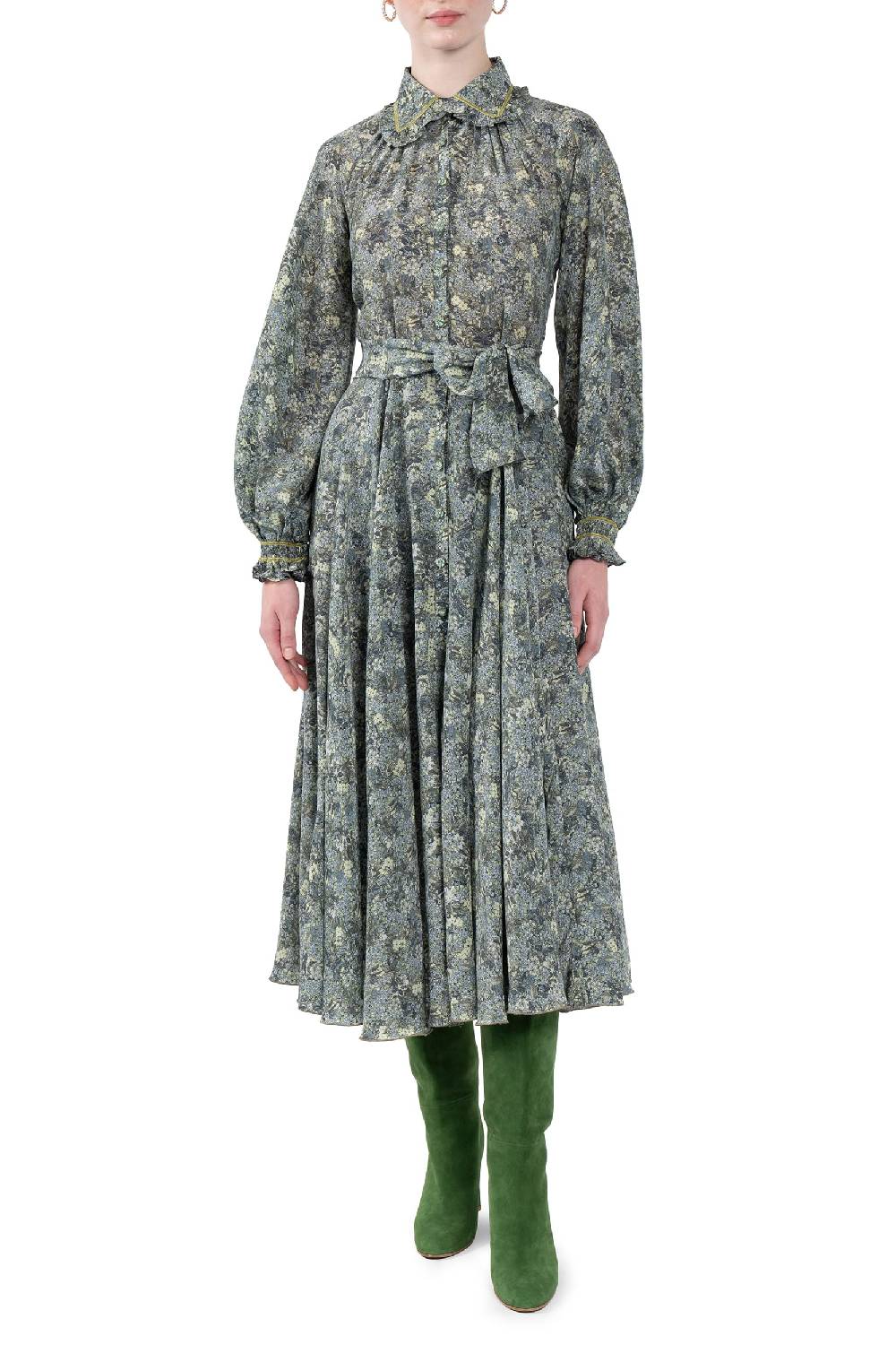 Luisa Beccaria Abito Chemisier in crepe de chine a micro fiori Sconto