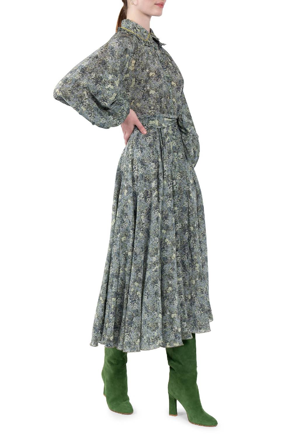 Luisa Beccaria Abito Chemisier in crepe de chine a micro fiori Sconto