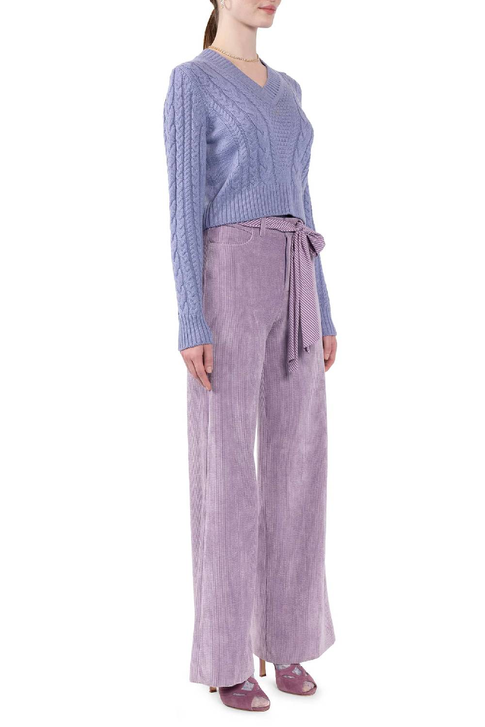 Luisa Beccaria Pantaloni palazzo in velluto a coste lilla Outlet