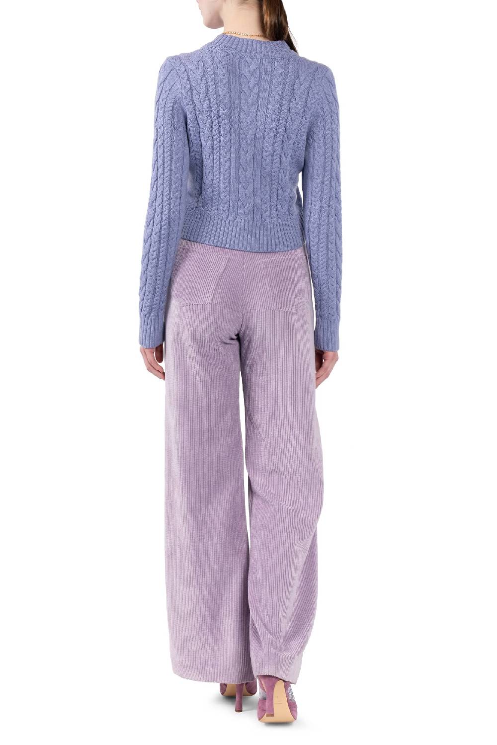 Luisa Beccaria Pantaloni palazzo in velluto a coste lilla Outlet