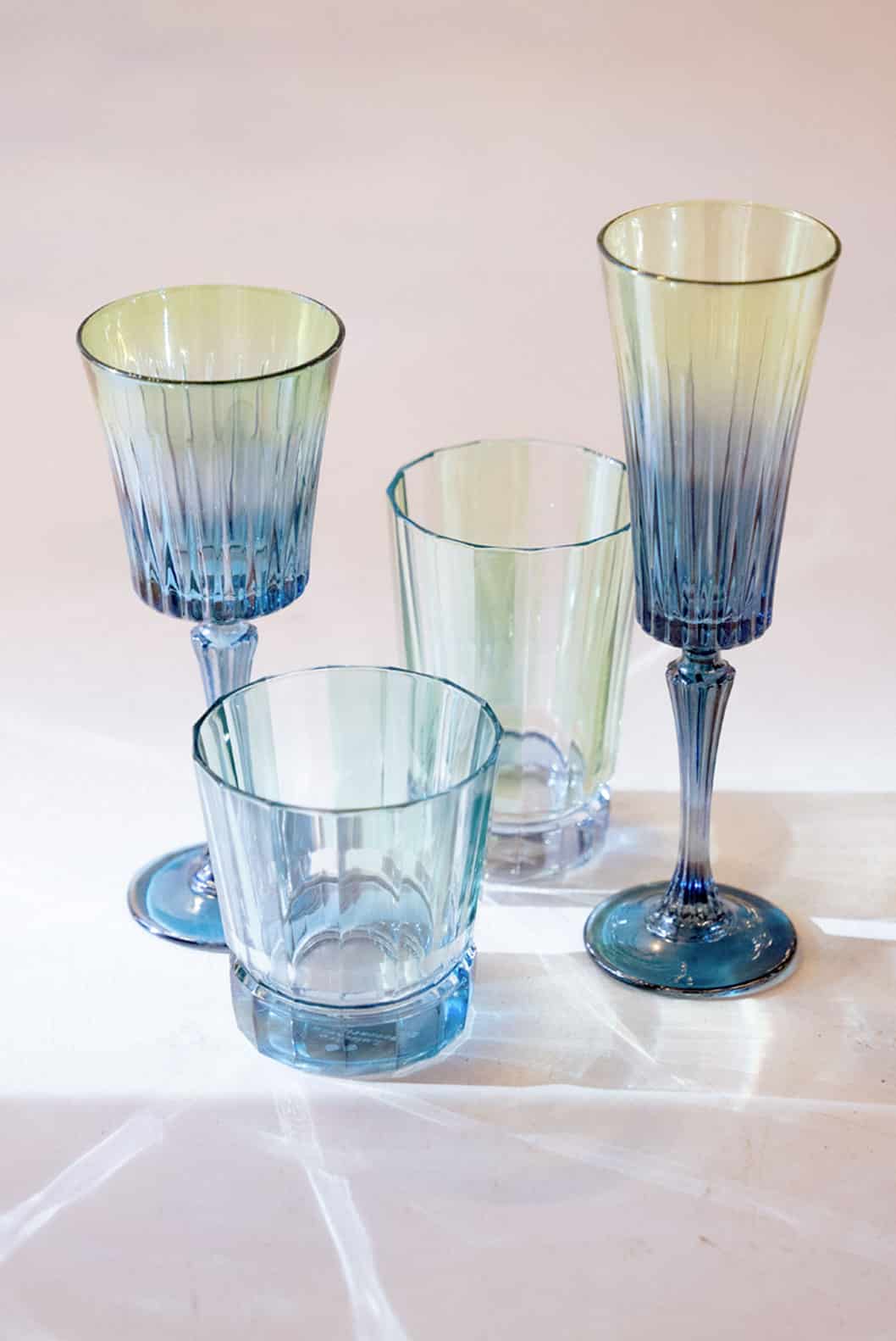 Luisa Beccaria Set di due bicchieri Duccio grandi a righe verdi con base blu Hotsell