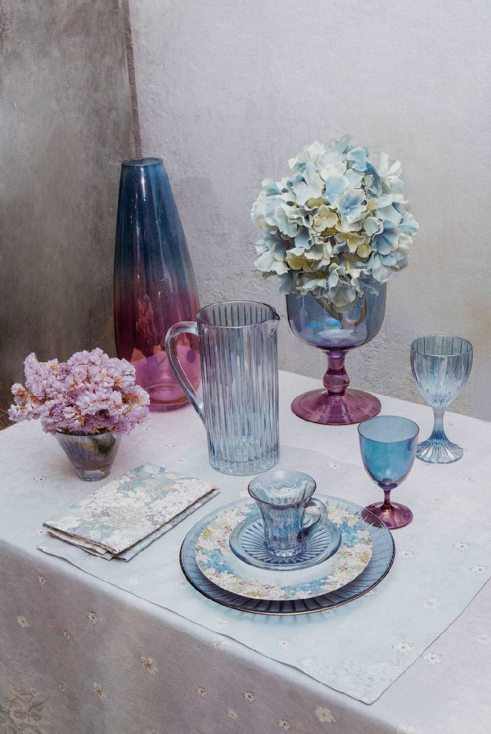 Luisa Beccaria Ombra Viola Al Blu Set Di Due Bicchieri D'acqua Pezzi Unici
