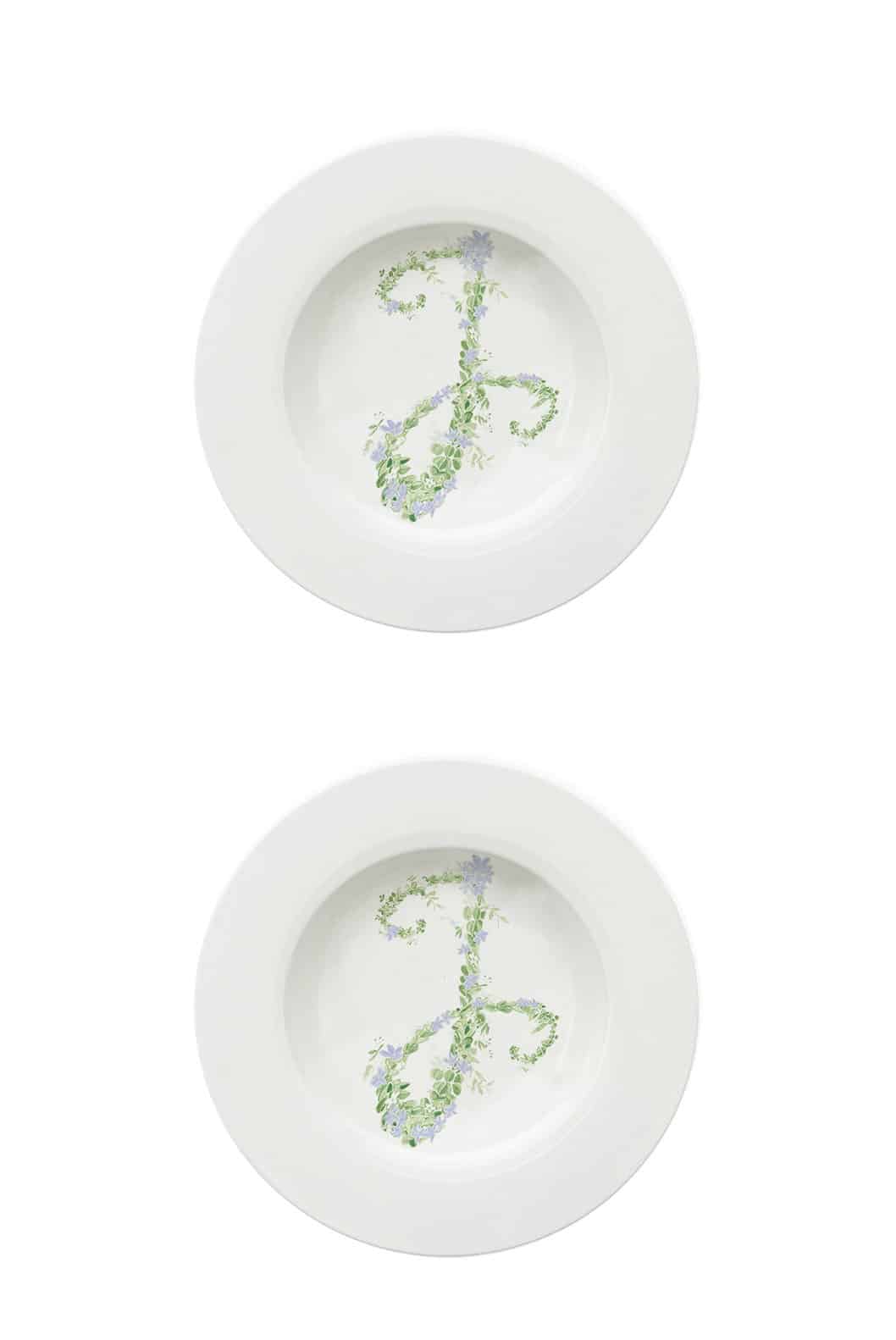 Luisa Beccaria Piatto fondo con fiori monogramma Negozio