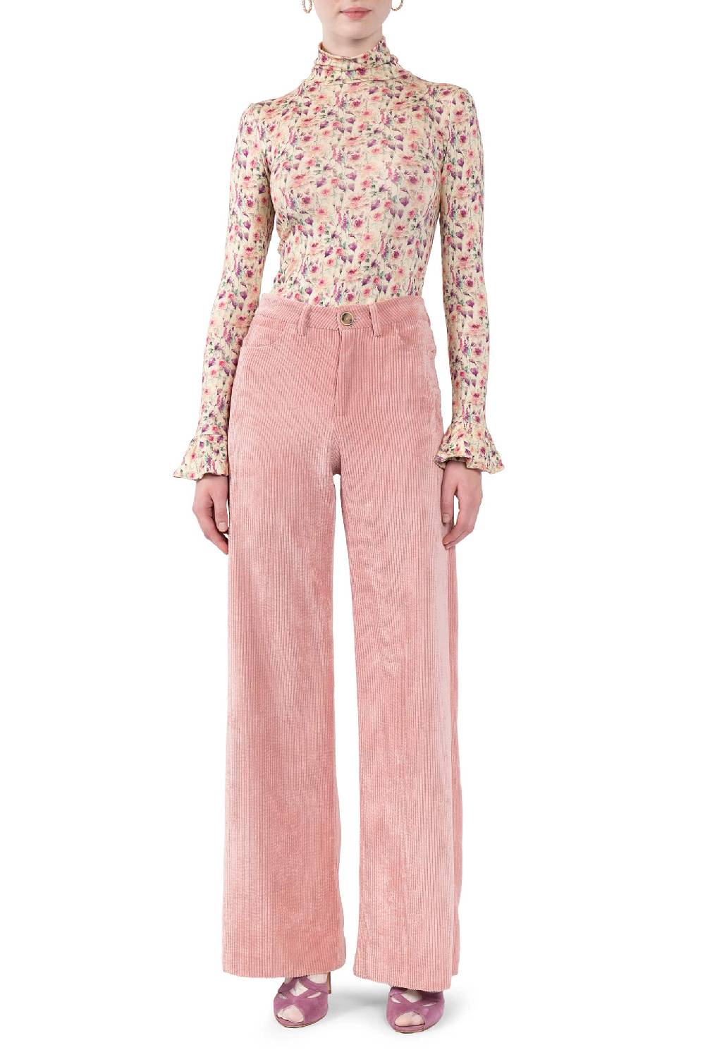 Luisa Beccaria Pantaloni palazzo in velluto a coste rosa Shopping Online