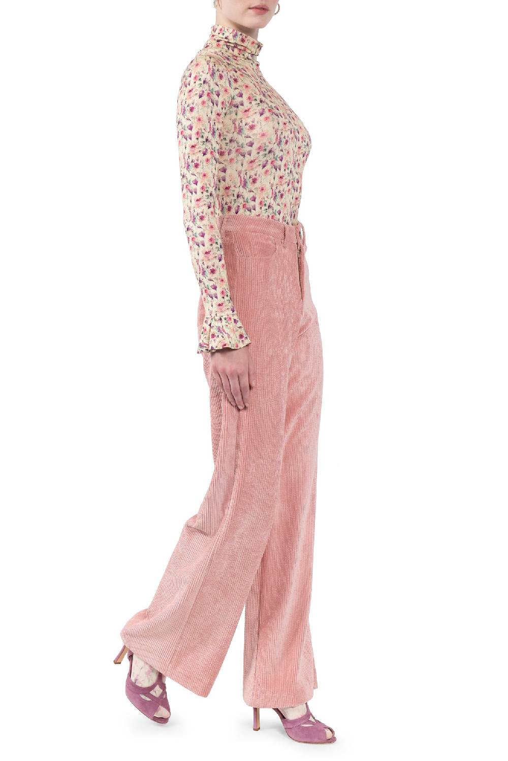 Luisa Beccaria Pantaloni palazzo in velluto a coste rosa Shopping Online