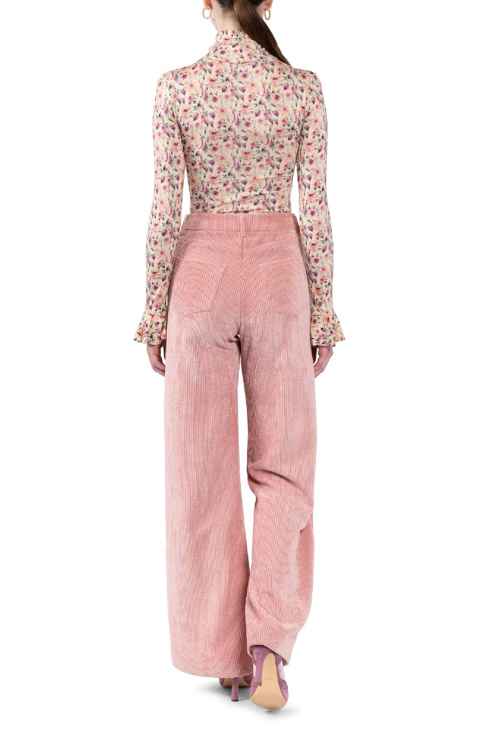 Luisa Beccaria Pantaloni palazzo in velluto a coste rosa Shopping Online
