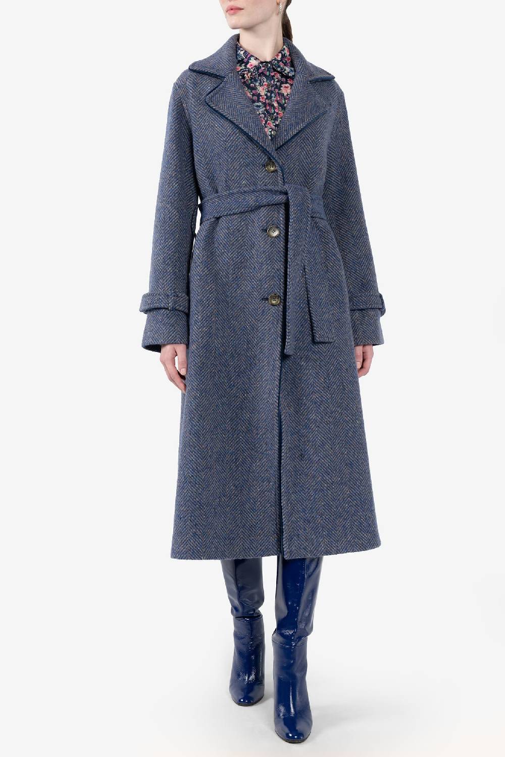 Luisa Beccaria Cappotto lungo in tweed a spina di pesce Prezzo Ridotto