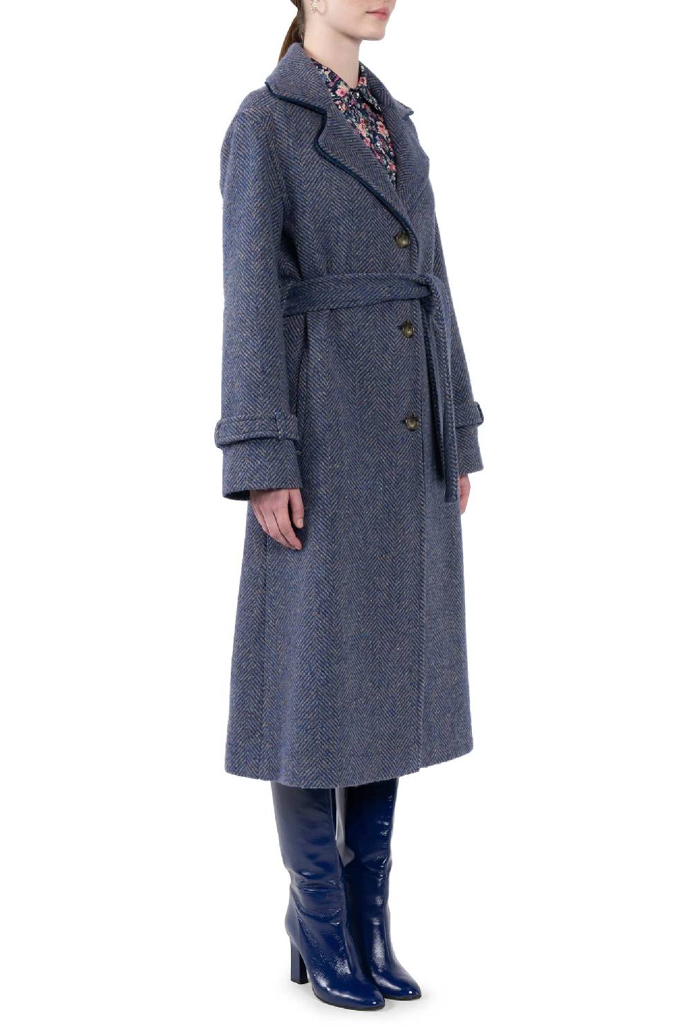 Luisa Beccaria Cappotto lungo in tweed a spina di pesce Prezzo Ridotto