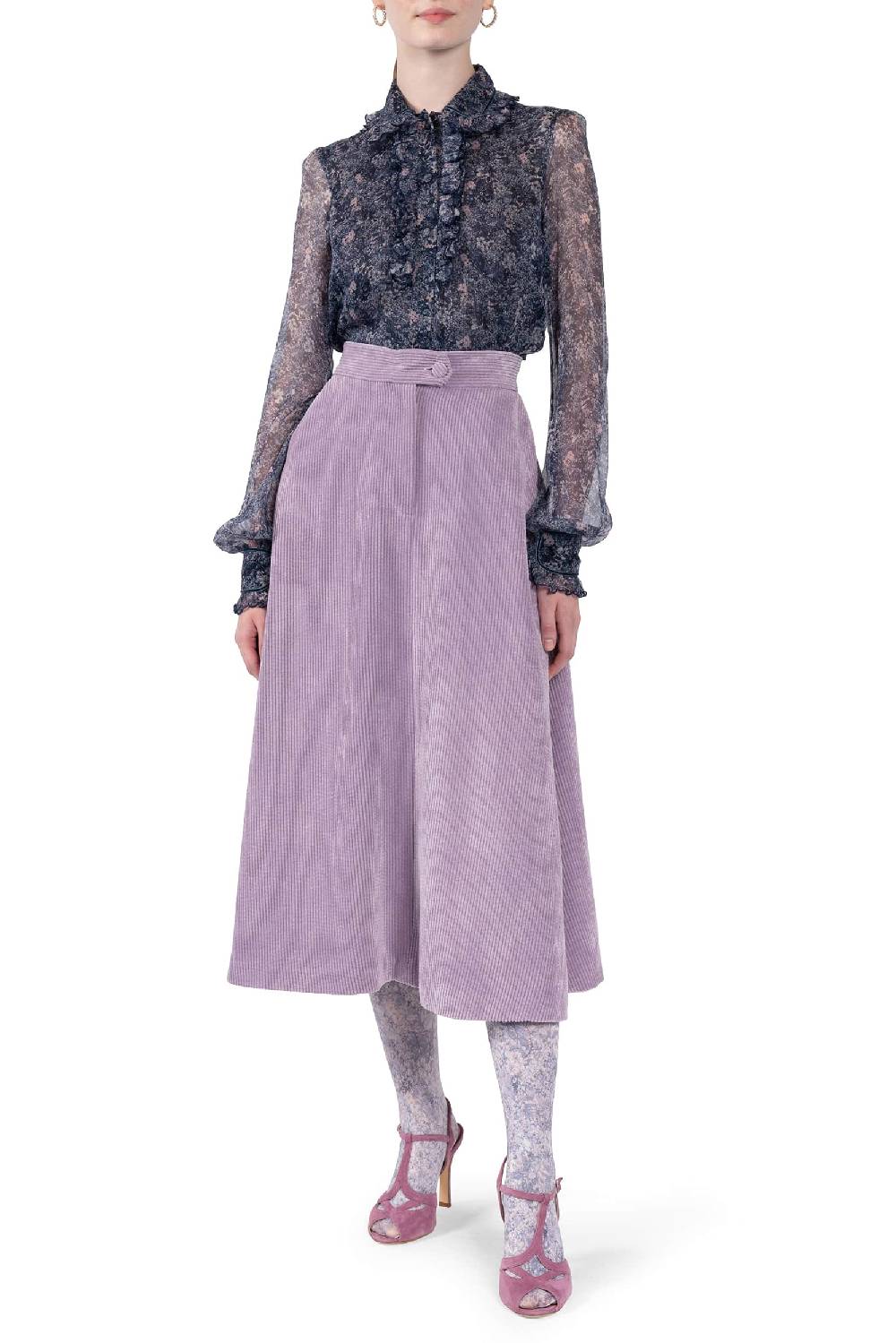 Luisa Beccaria Camicia in chiffon stampato con volant Novità
