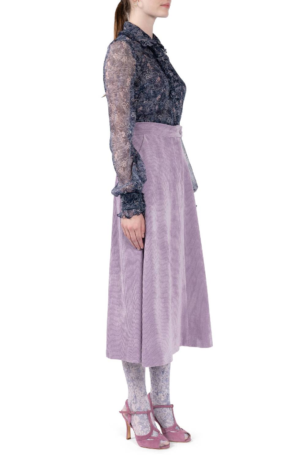 Luisa Beccaria Camicia in chiffon stampato con volant Novità