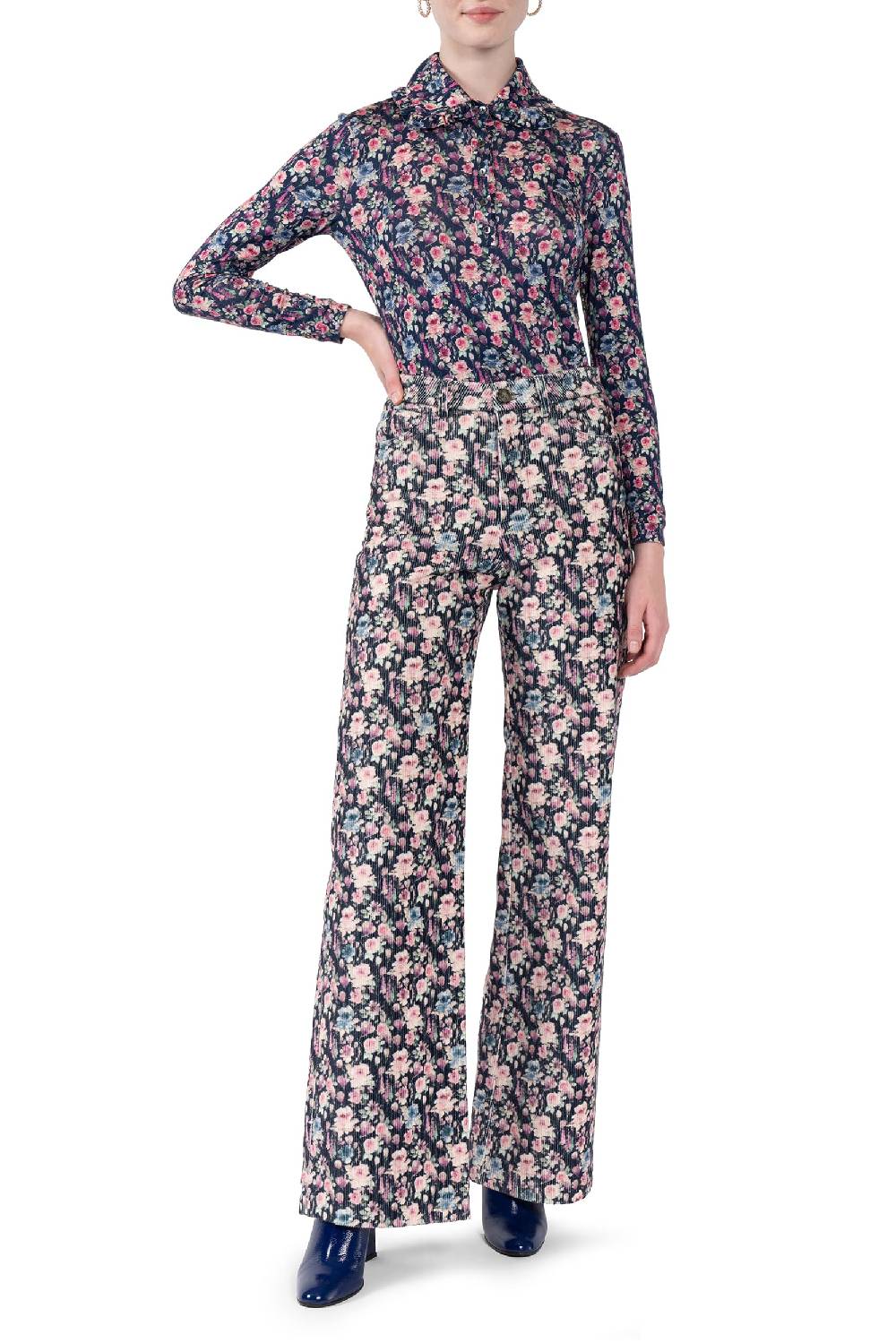 Luisa Beccaria Pantaloni palazzo in velluto a coste stampato Moda
