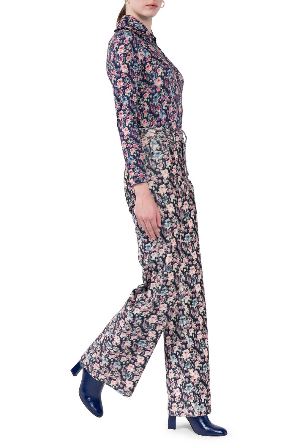 Luisa Beccaria Pantaloni palazzo in velluto a coste stampato Moda