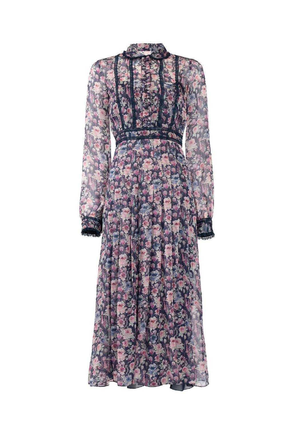 Luisa Beccaria Abito midi in chiffon stampato con rose 2025