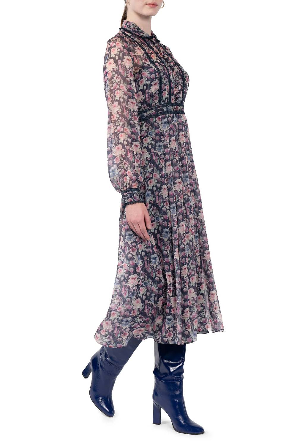 Luisa Beccaria Abito midi in chiffon stampato con rose 2025