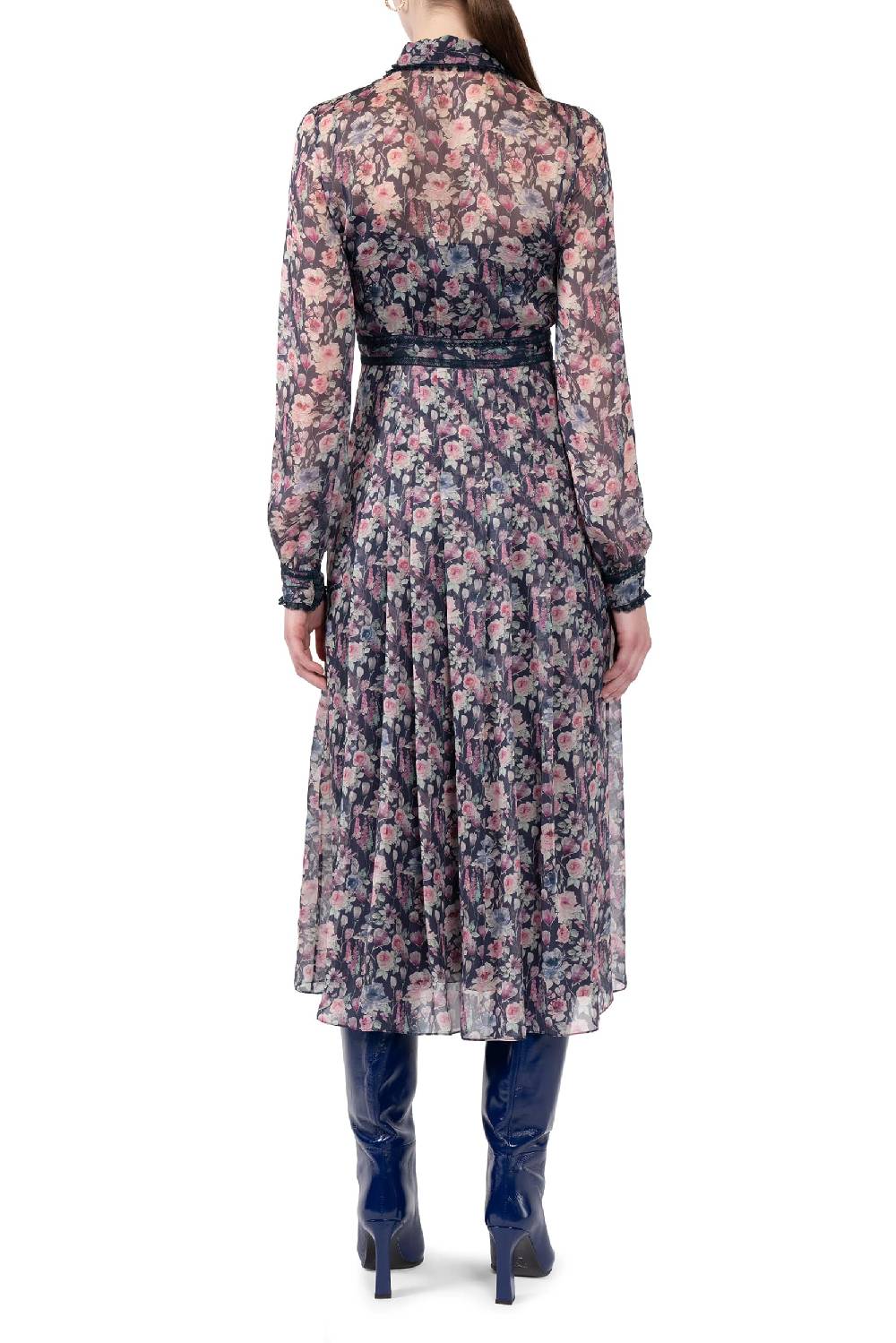 Luisa Beccaria Abito midi in chiffon stampato con rose 2025