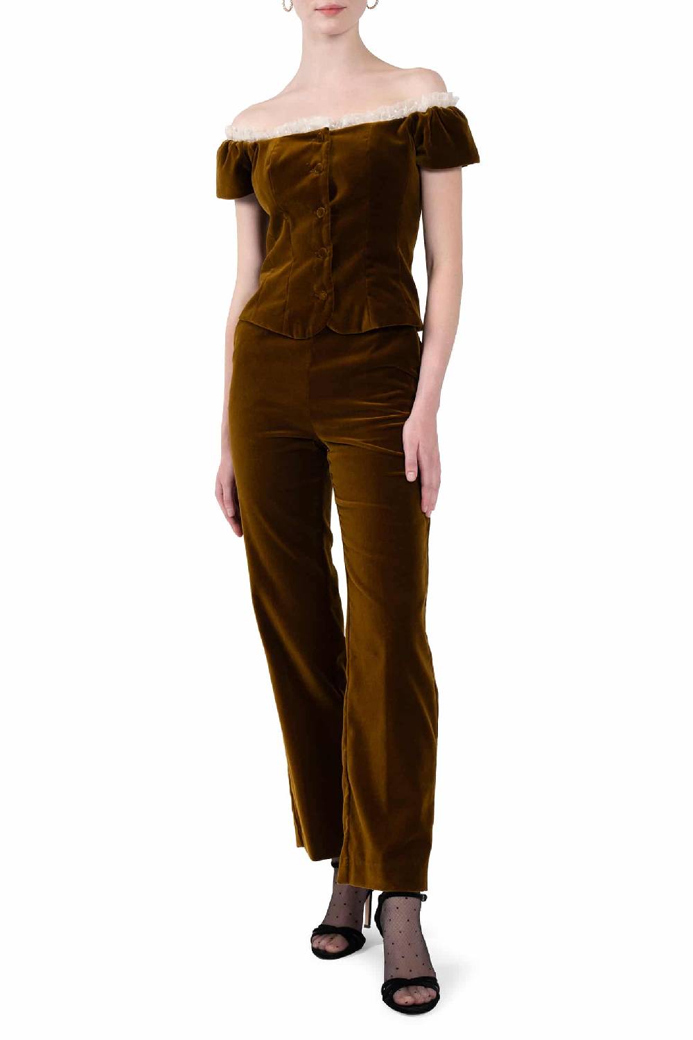 Luisa Beccaria Top in velluto con pizzo a pois Promozione
