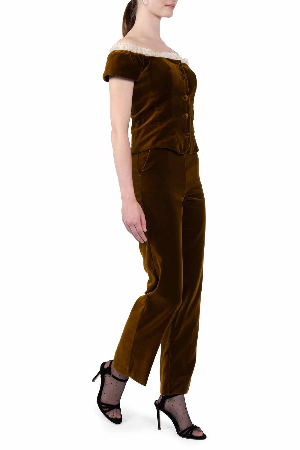 Luisa Beccaria Top in velluto con pizzo a pois Promozione