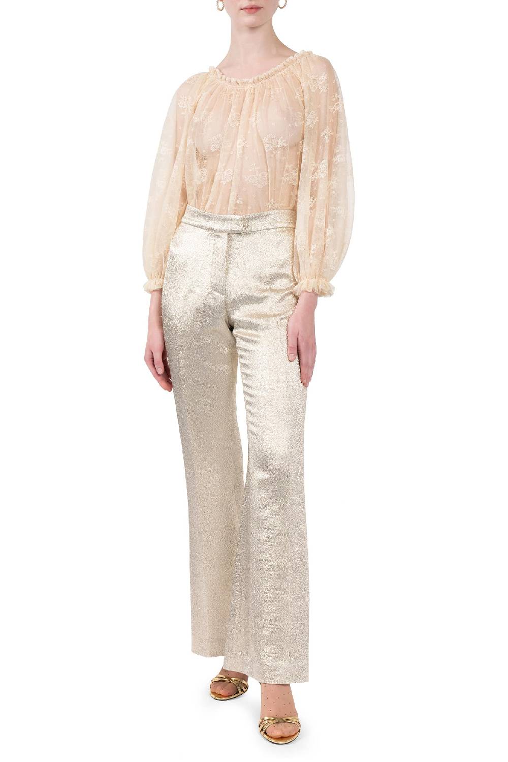Luisa Beccaria Pantaloni in lana lurex con frange Negozi Online