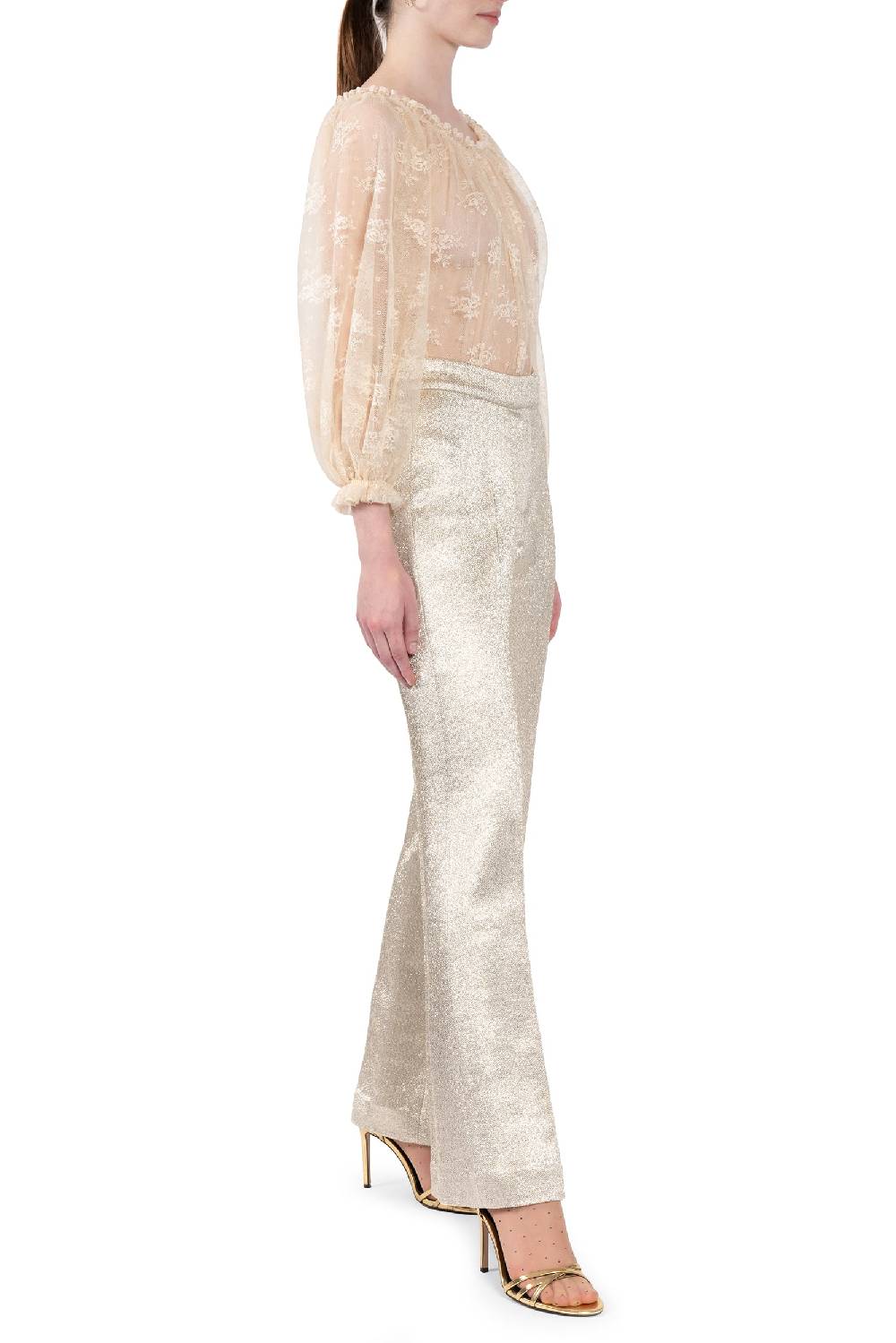 Luisa Beccaria Pantaloni in lana lurex con frange Negozi Online