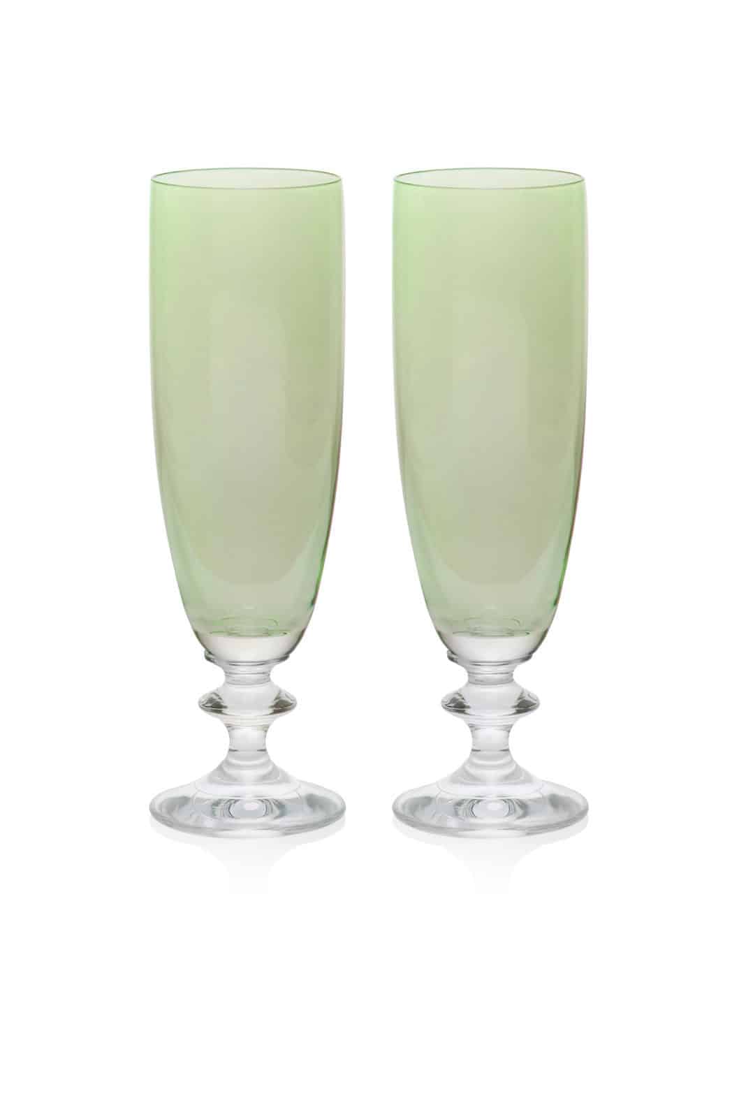 Luisa Beccaria Set Verde Di Due Bicchieri Flauto Roseo Qualità Garantita