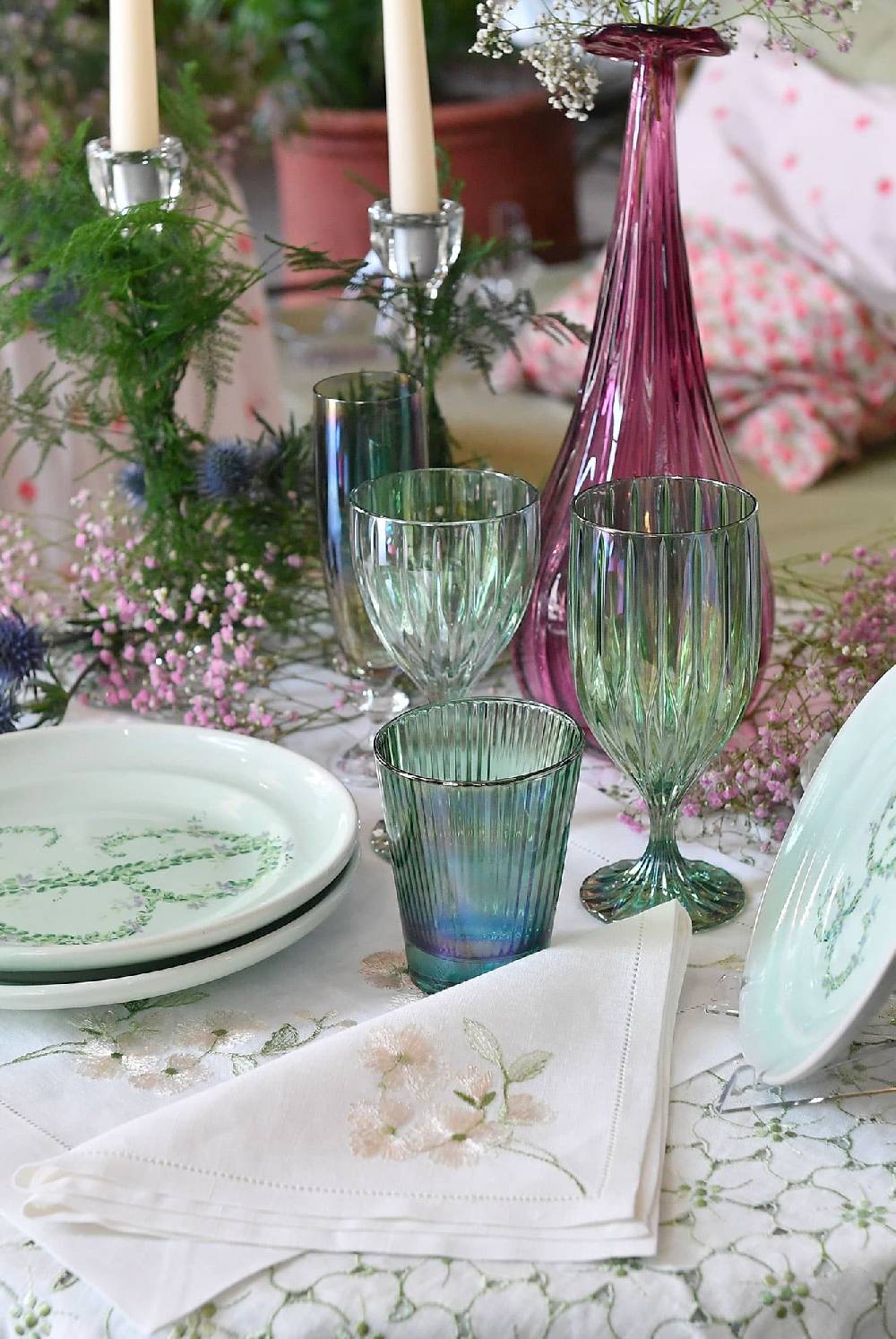 Luisa Beccaria Set Verde Di Due Bicchieri Di Vino Iside Prezzo Ridotto