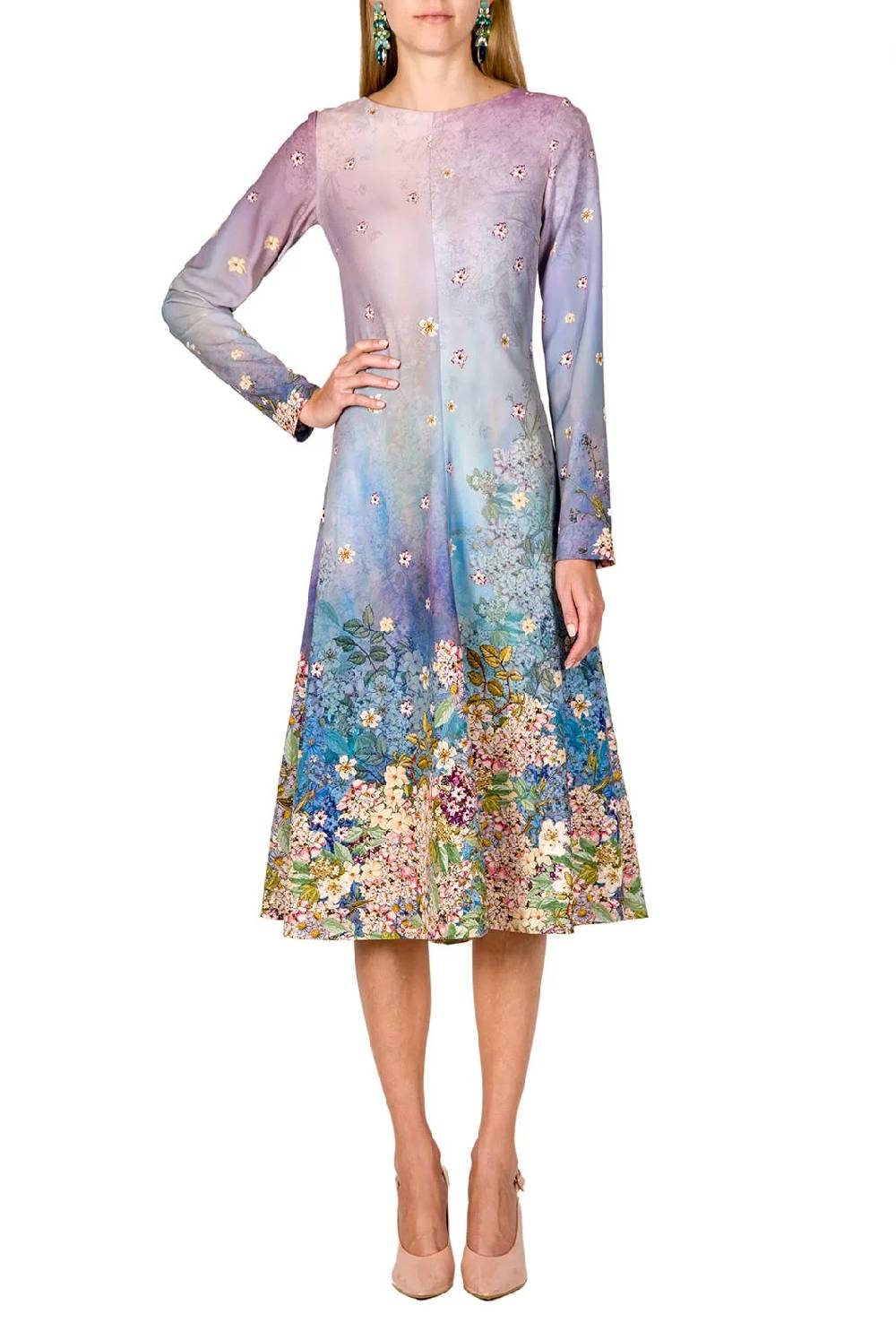 Luisa Beccaria Abito midi in cady stampato floreale Saldi Di Fabbrica