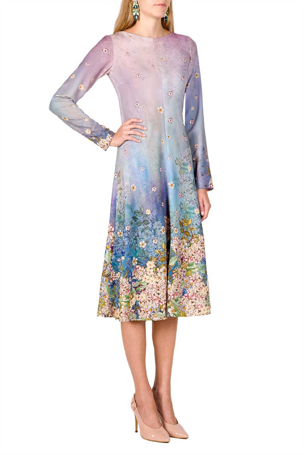 Luisa Beccaria Abito midi in cady stampato floreale Saldi Di Fabbrica