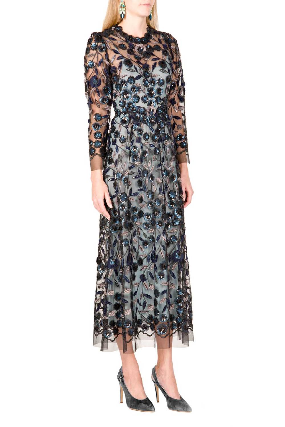 Luisa Beccaria Abito longuette in tulle ricamato con paillettes Vendite Flash
