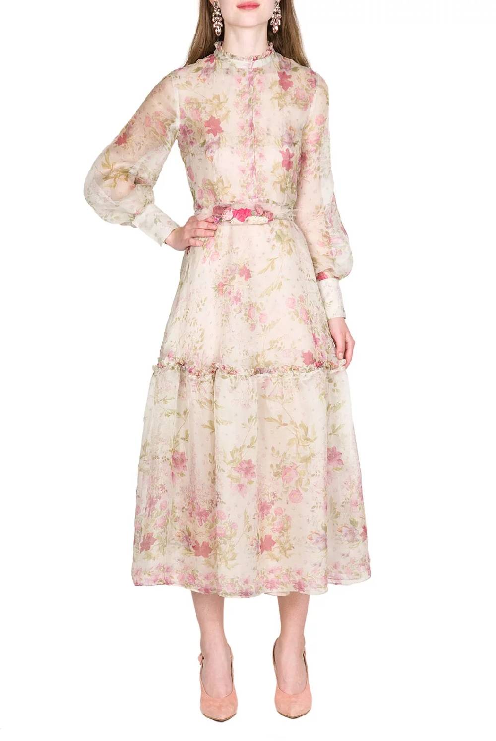 Luisa Beccaria Abito in organza di seta stampata color crema Nuova