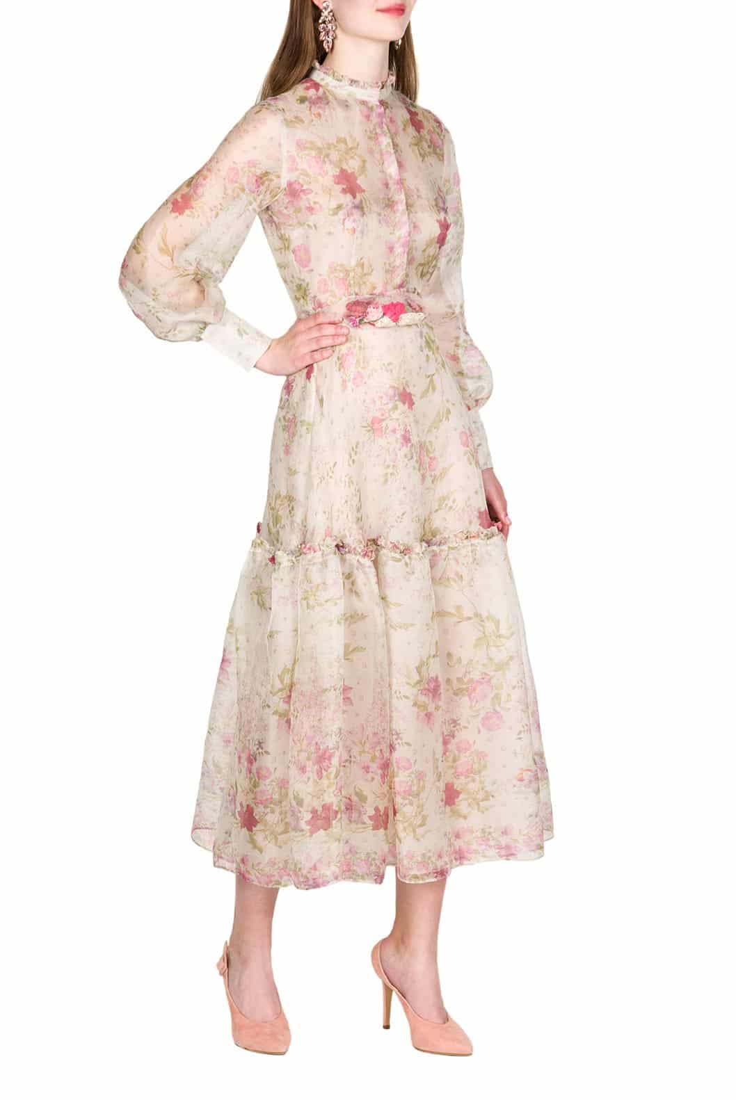 Luisa Beccaria Abito in organza di seta stampata color crema Nuova