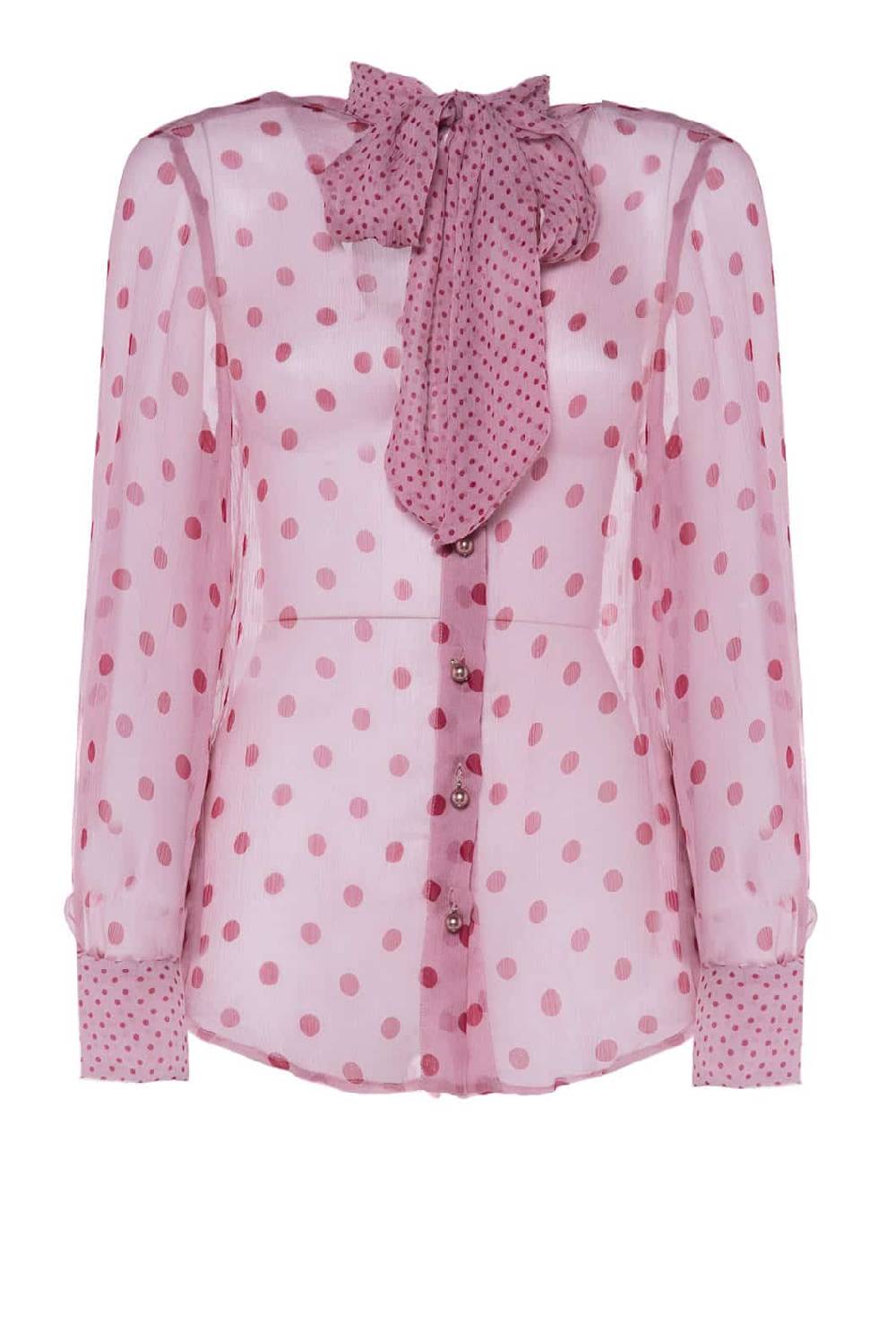 Luisa Beccaria Camicetta in chiffon di seta a pois con fiocco