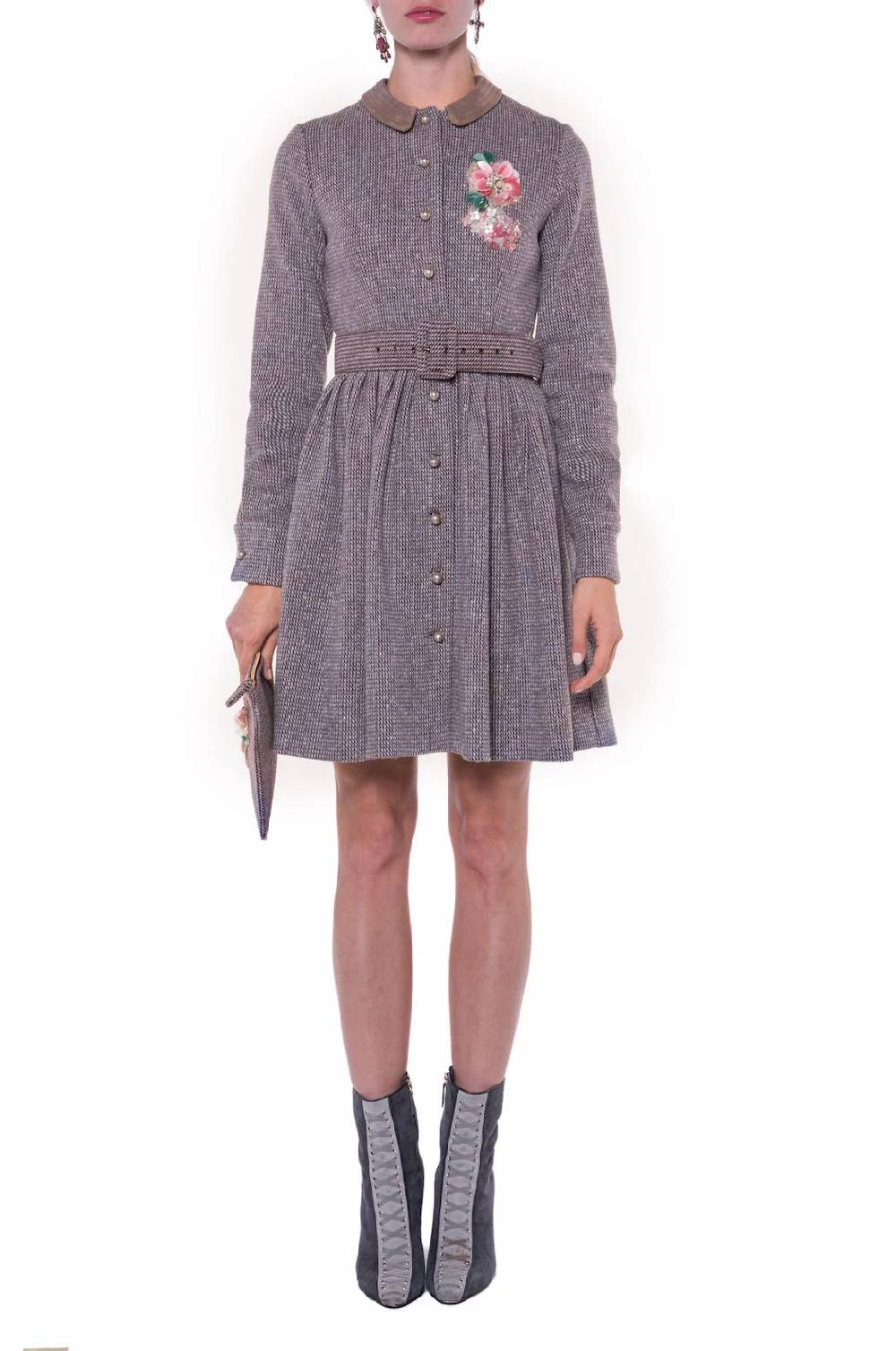 Luisa Beccaria Abito A Maniche Lunghe In Tweed Con Ricamo Shopping Online