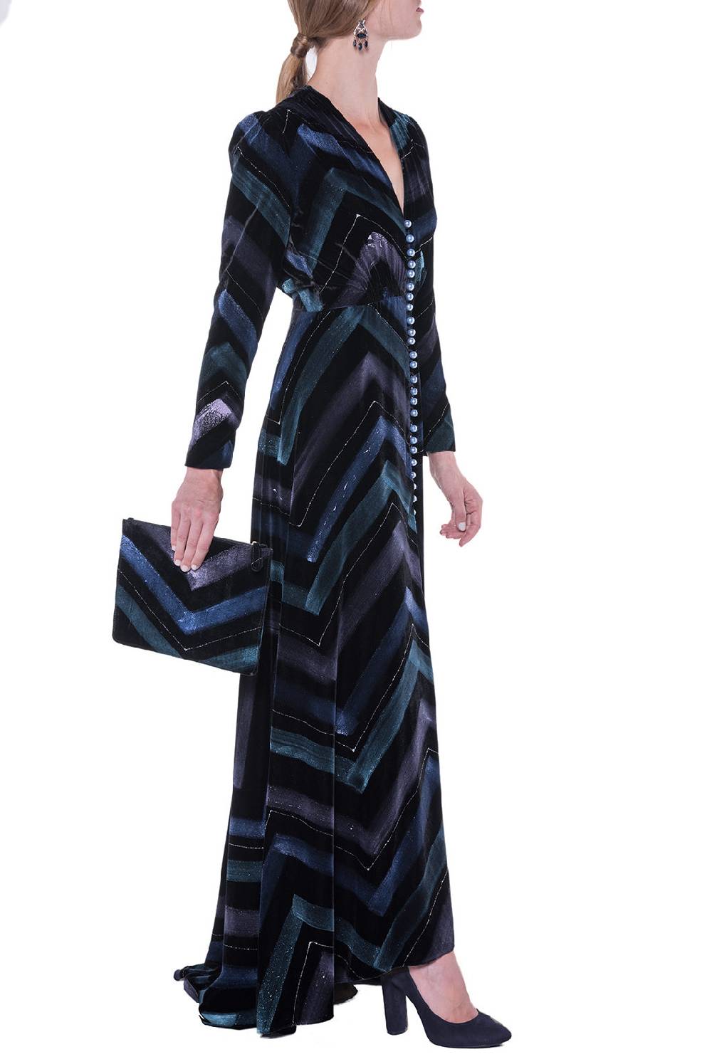 Luisa Beccaria Bottoncino Velvet Chevron Presa