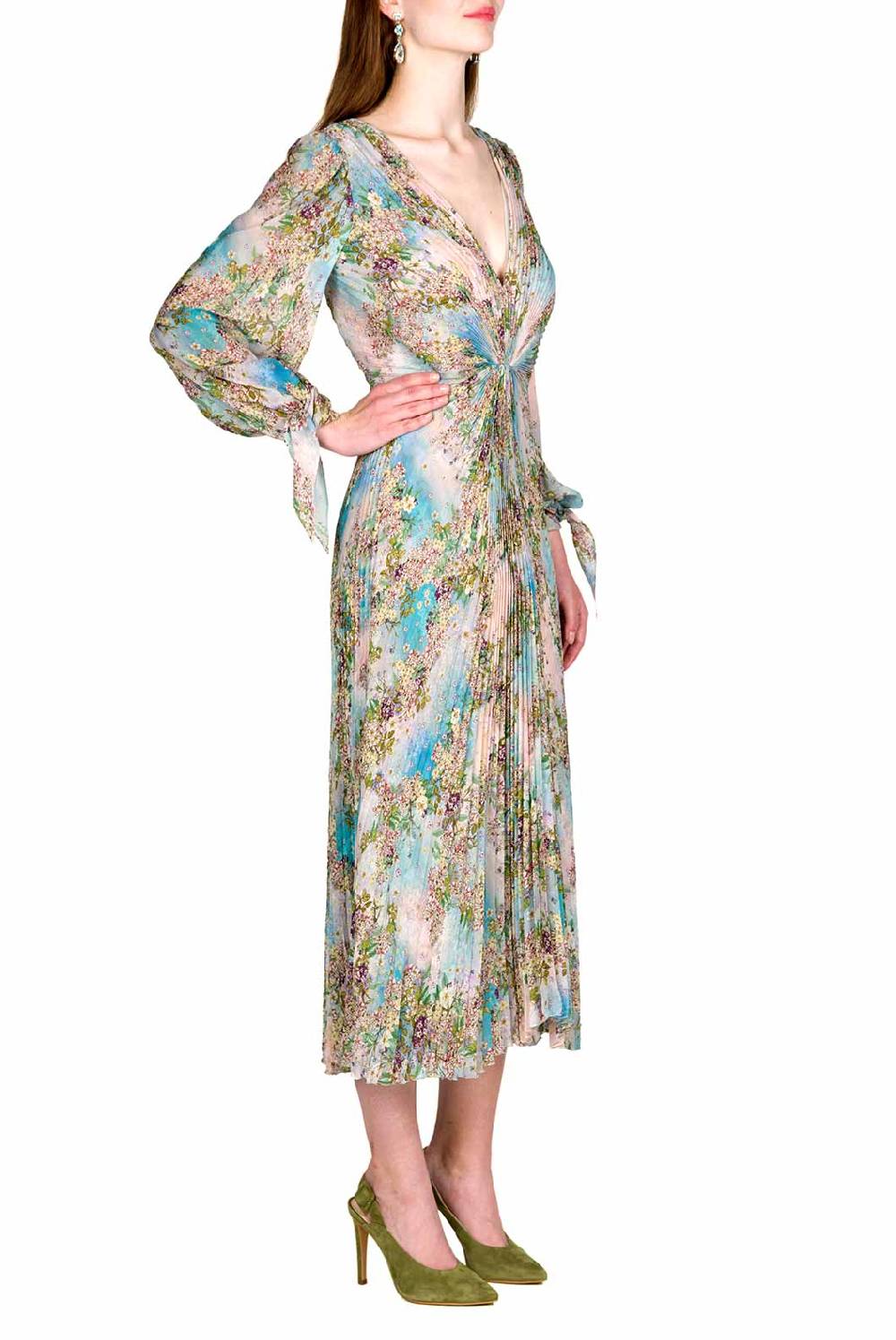 Luisa Beccaria Abito in chiffon con stampa floreale Nuovo