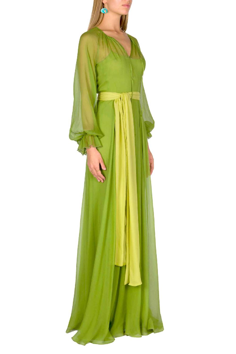 Luisa Beccaria Maxi abito in chiffon verde lime Sottocosto