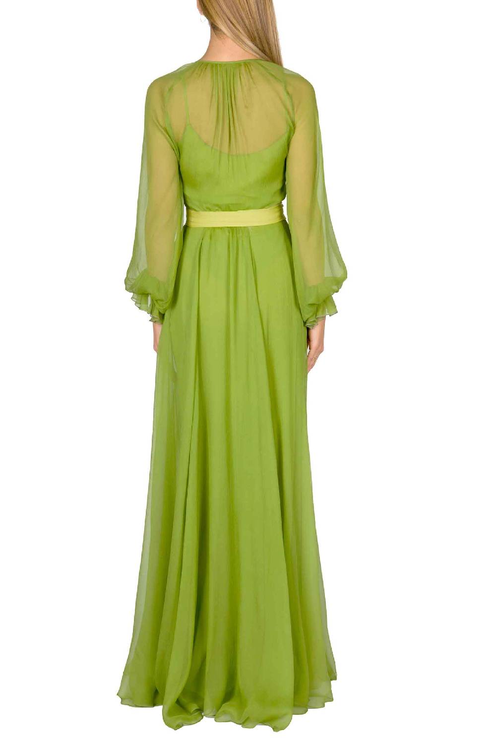 Luisa Beccaria Maxi abito in chiffon verde lime Sottocosto