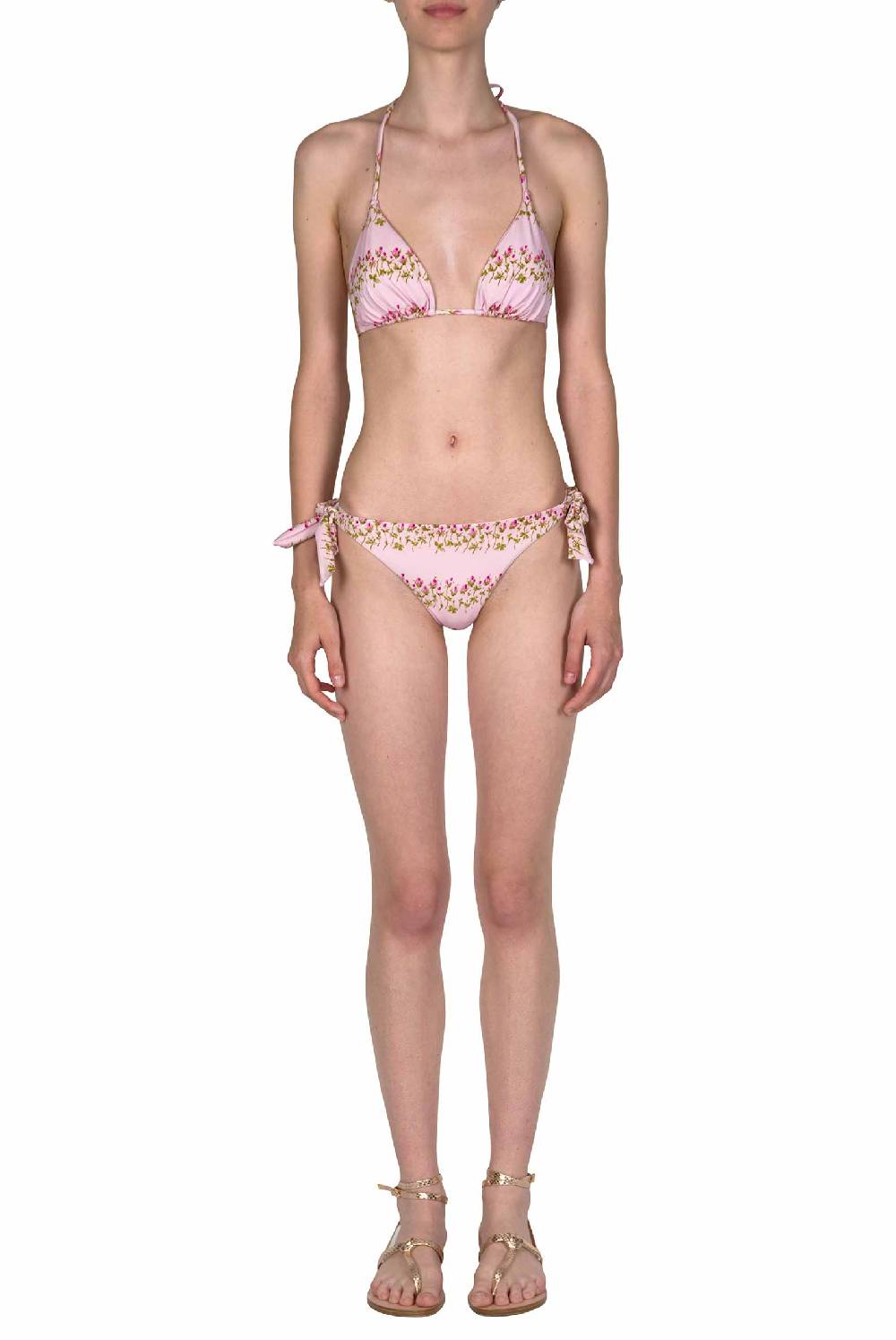 Luisa Beccaria Bikini a triangolo e slip a righe fiorite rosa Convenienza