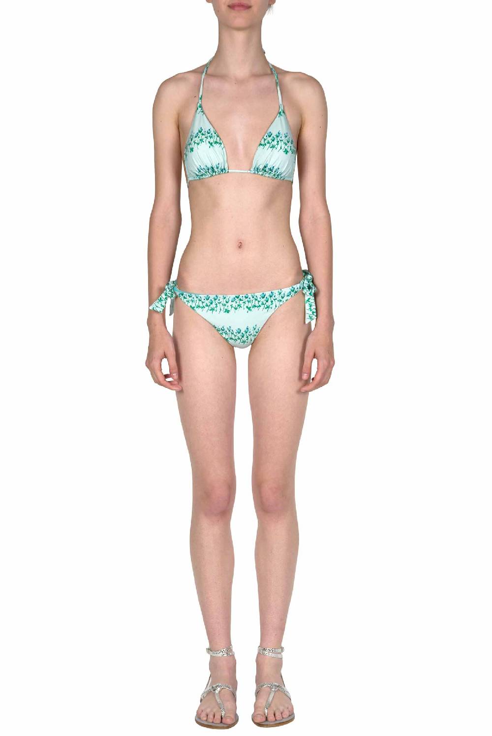 Luisa Beccaria Bikini Triangolo E Slip A Righe Fiorite Blu Presa
