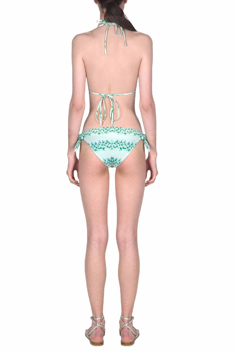 Luisa Beccaria Bikini Triangolo E Slip A Righe Fiorite Blu Presa