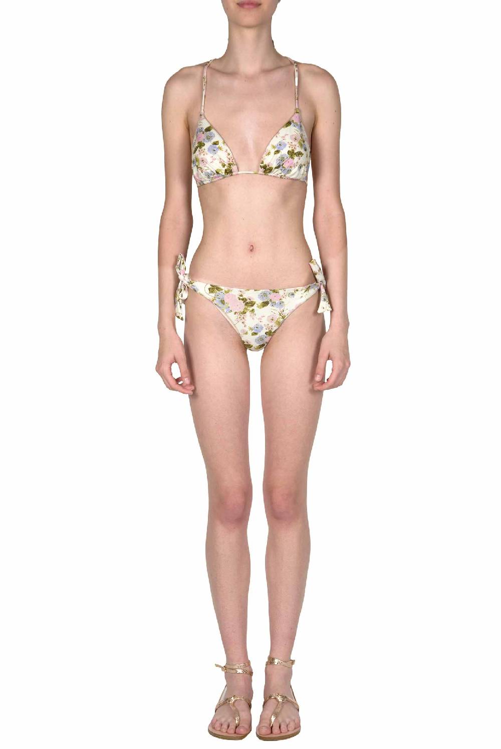 Luisa Beccaria Bikini Triangolo E Slip Rose Sbocciate Double Face Offerta