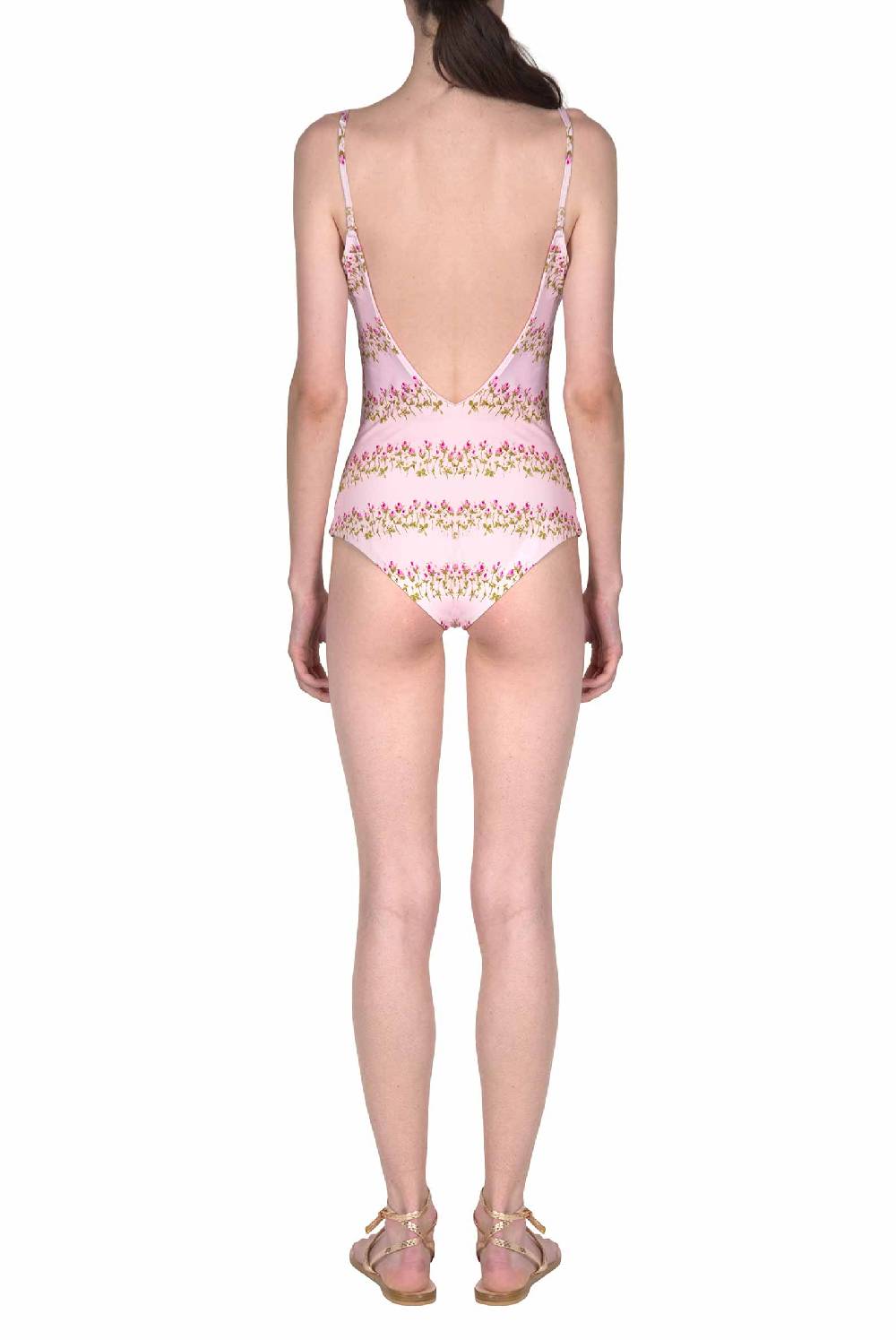Luisa Beccaria Costume intero a righe fiorite rosa In Vendita