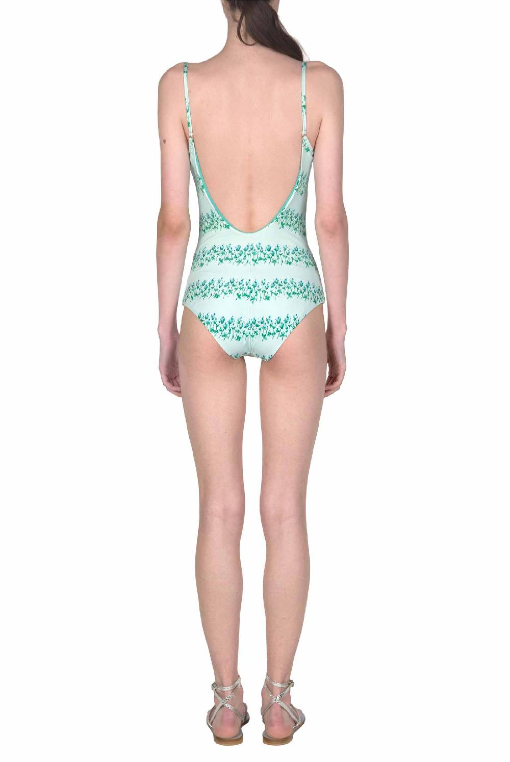 Luisa Beccaria Costume Intero Blu Righe Fiorite Hotsell