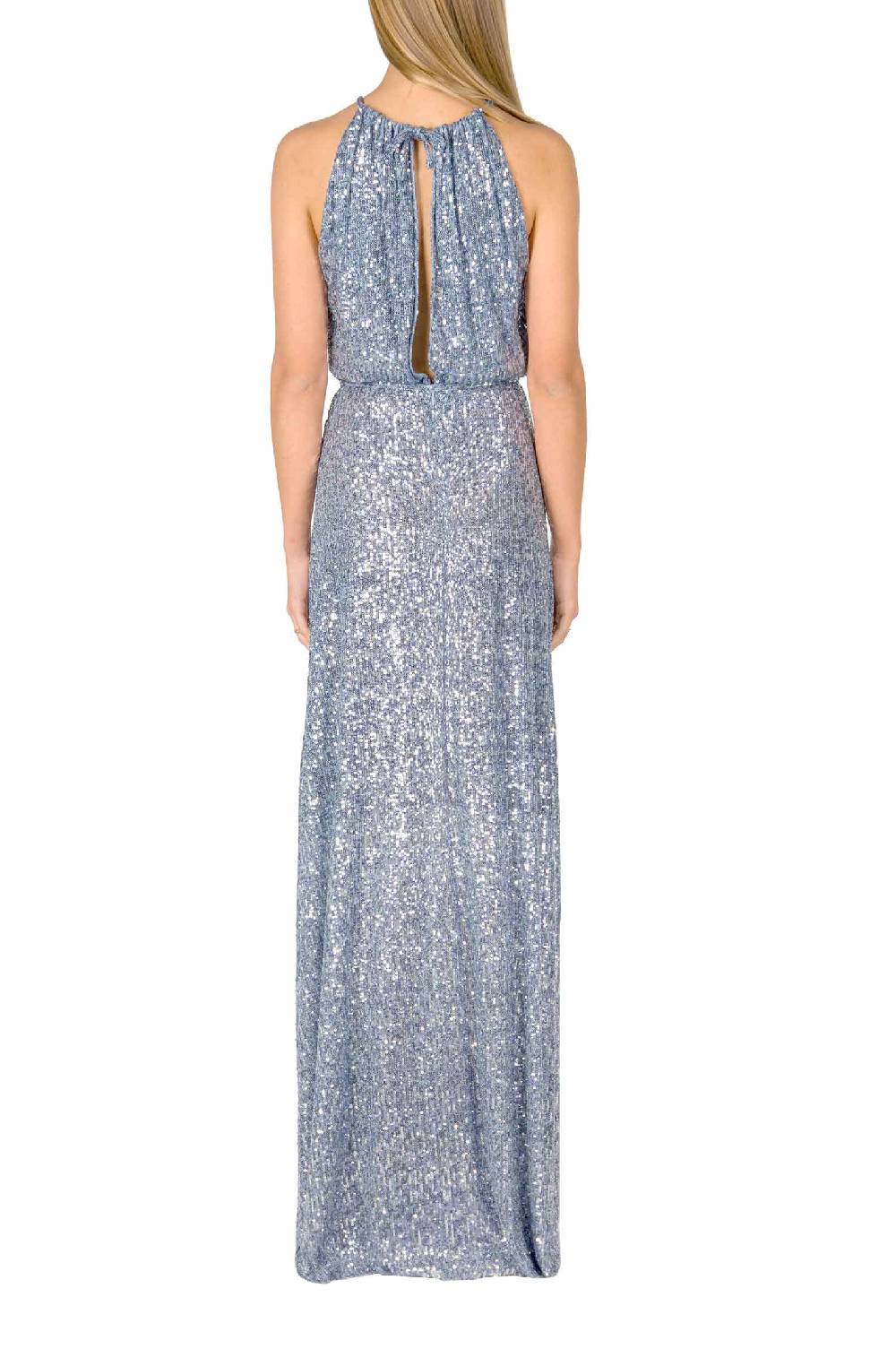 Luisa Beccaria Abito blu con paillettes a fessura alta Vendite Flash