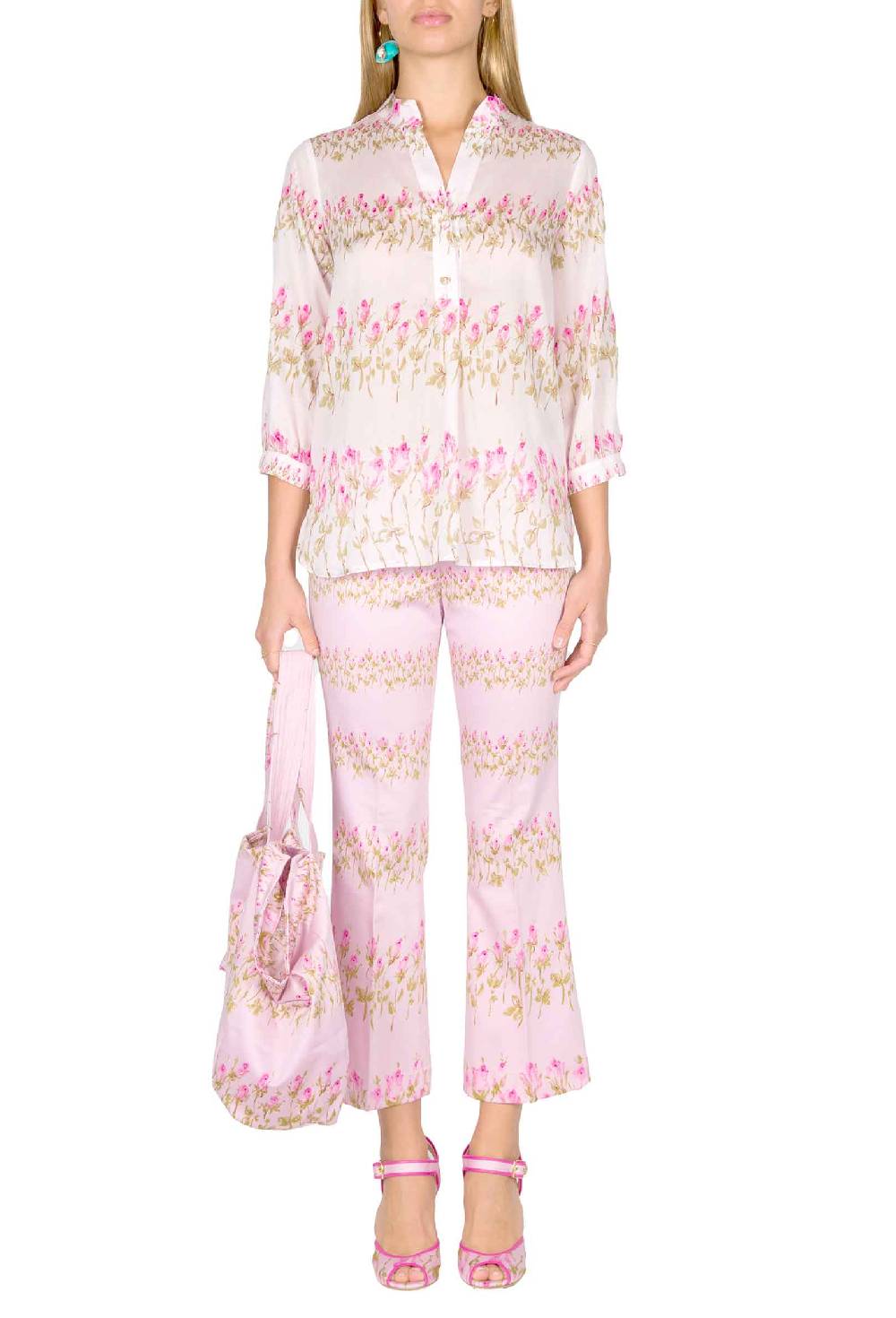 Luisa Beccaria Camicia rosa a righe fiorite Promozione