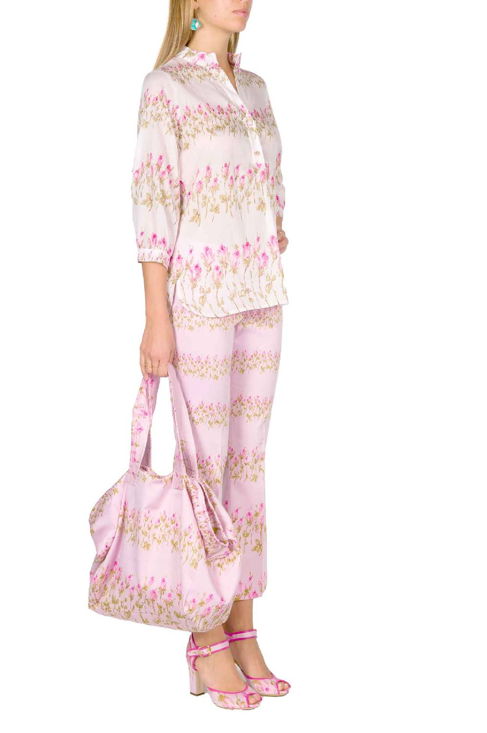 Luisa Beccaria Camicia rosa a righe fiorite Promozione