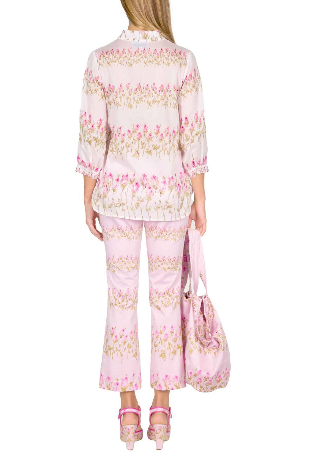 Luisa Beccaria Camicia rosa a righe fiorite Promozione