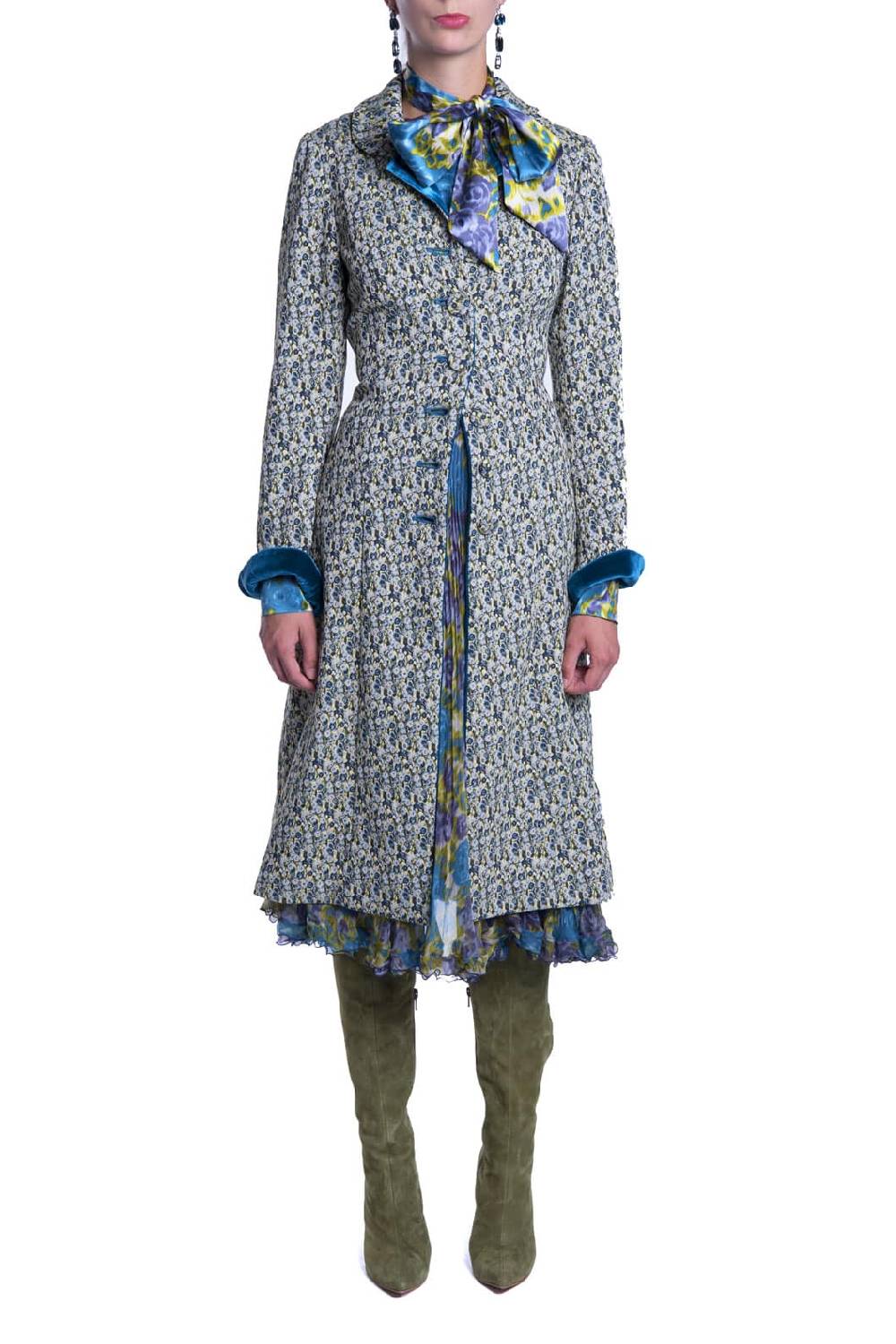 Luisa Beccaria Cappotto in micro jacquard floreale Pezzi Unici