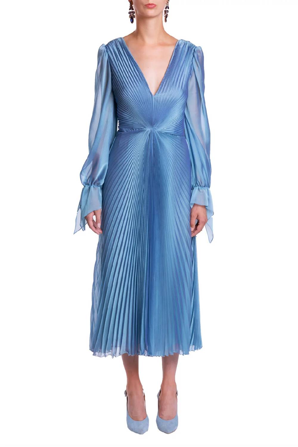 Luisa Beccaria Abito longuette iridescente in chiffon plissettato Shopping Online