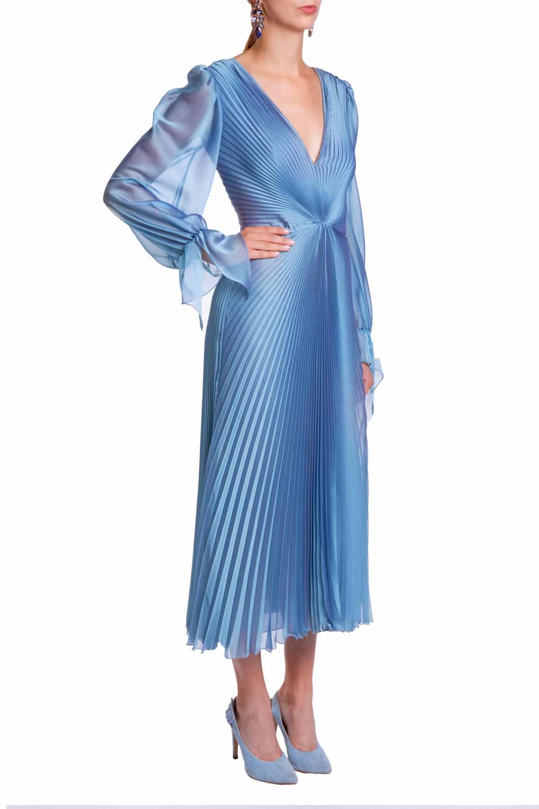 Luisa Beccaria Abito longuette iridescente in chiffon plissettato Shopping Online