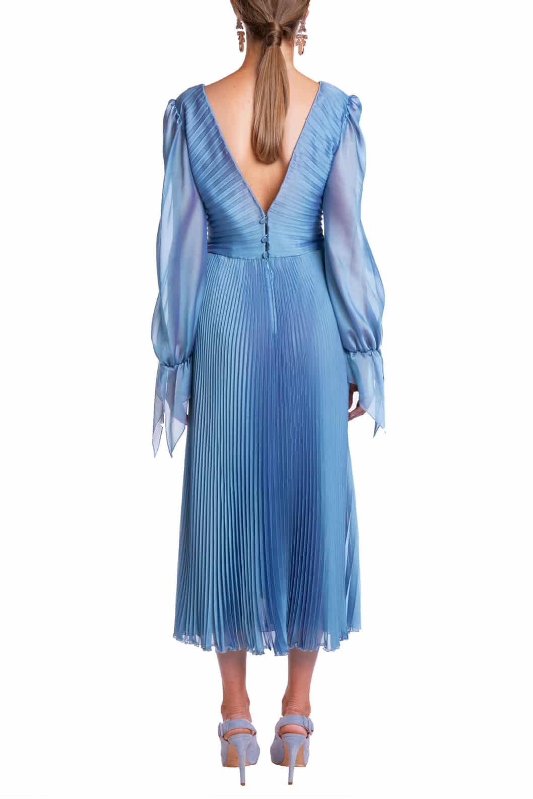 Luisa Beccaria Abito longuette iridescente in chiffon plissettato Shopping Online